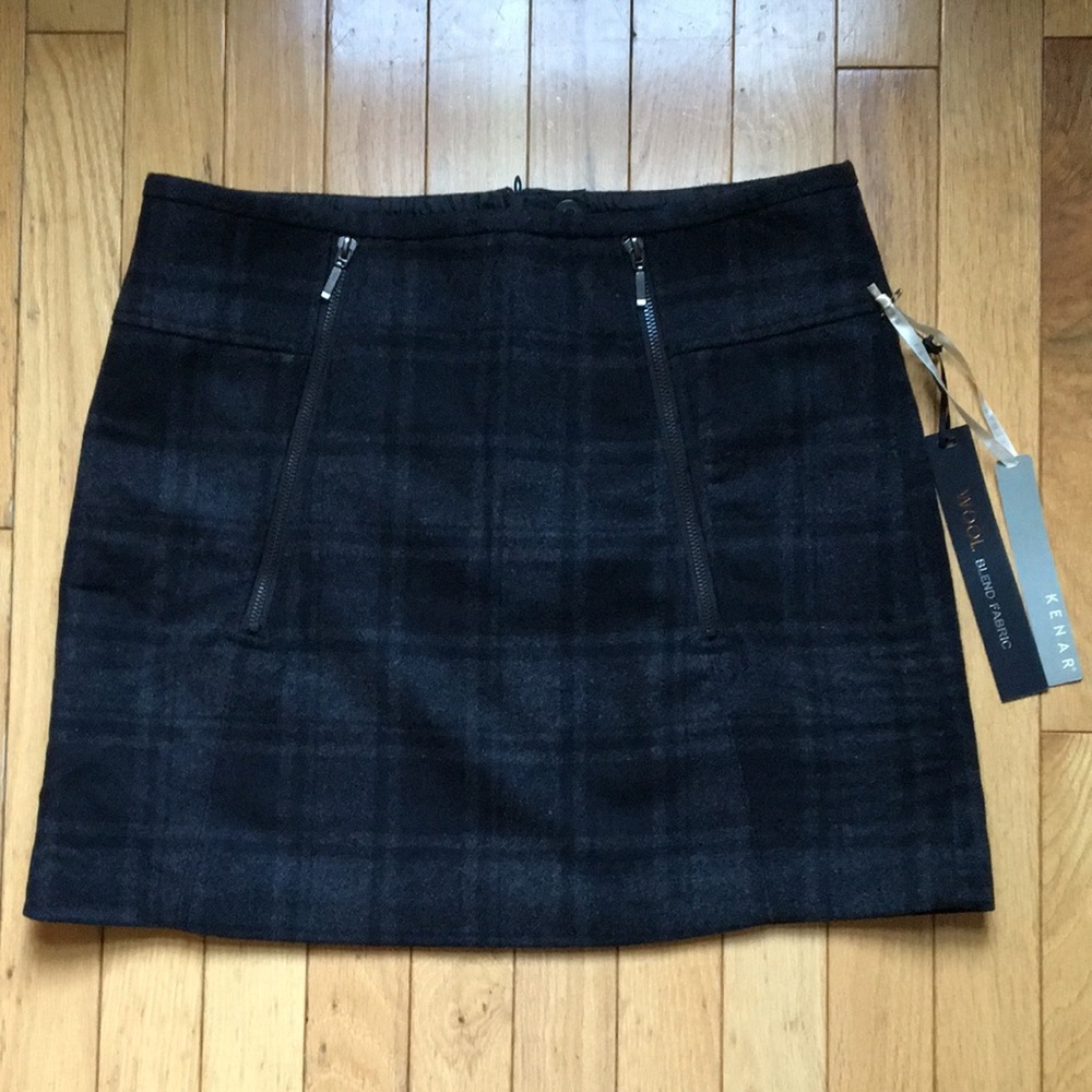 KENAR NWT Wool Blend Black & Gray Tartan Mini Skirt Size 4